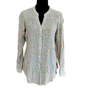 Anthropologie Fig and Flower Embroidered Button Down Shirt Size S